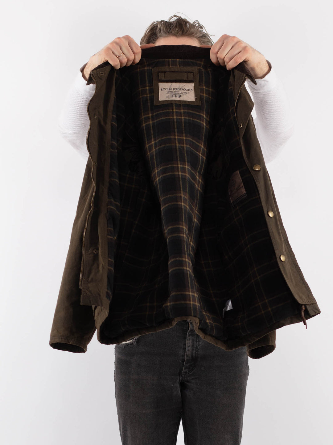 Vintage 00's Men Waxed Canvas Jacket in BrownZ912