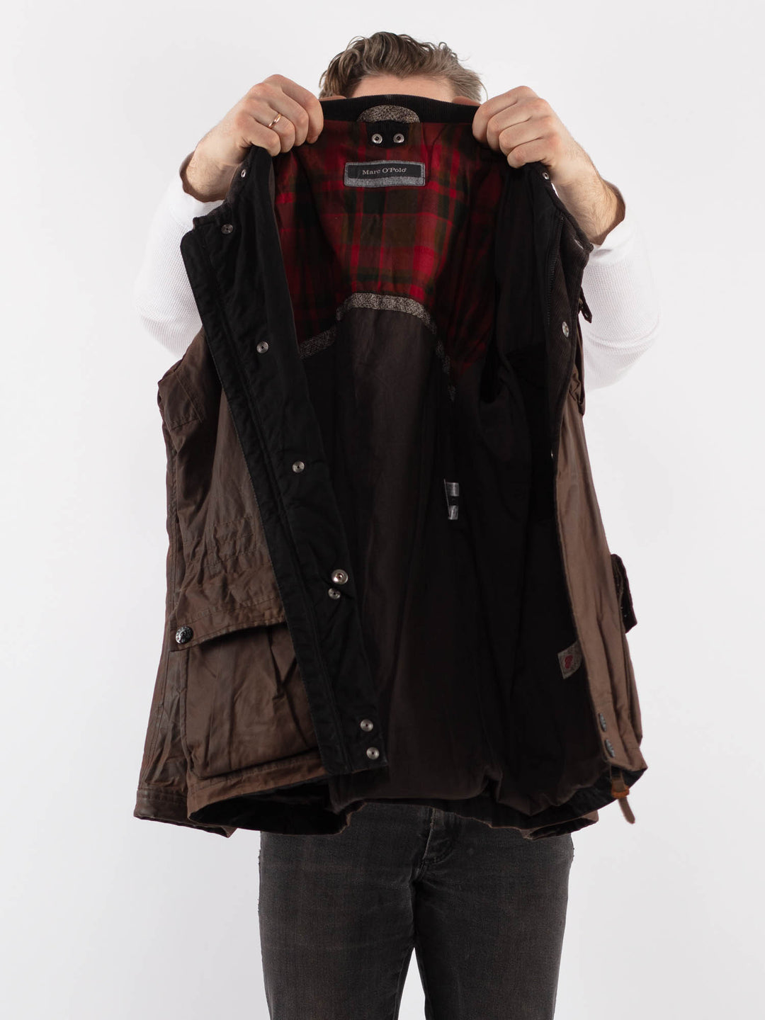 Vintage 00's Men Waxed Canvas Jacket in BrownZ916