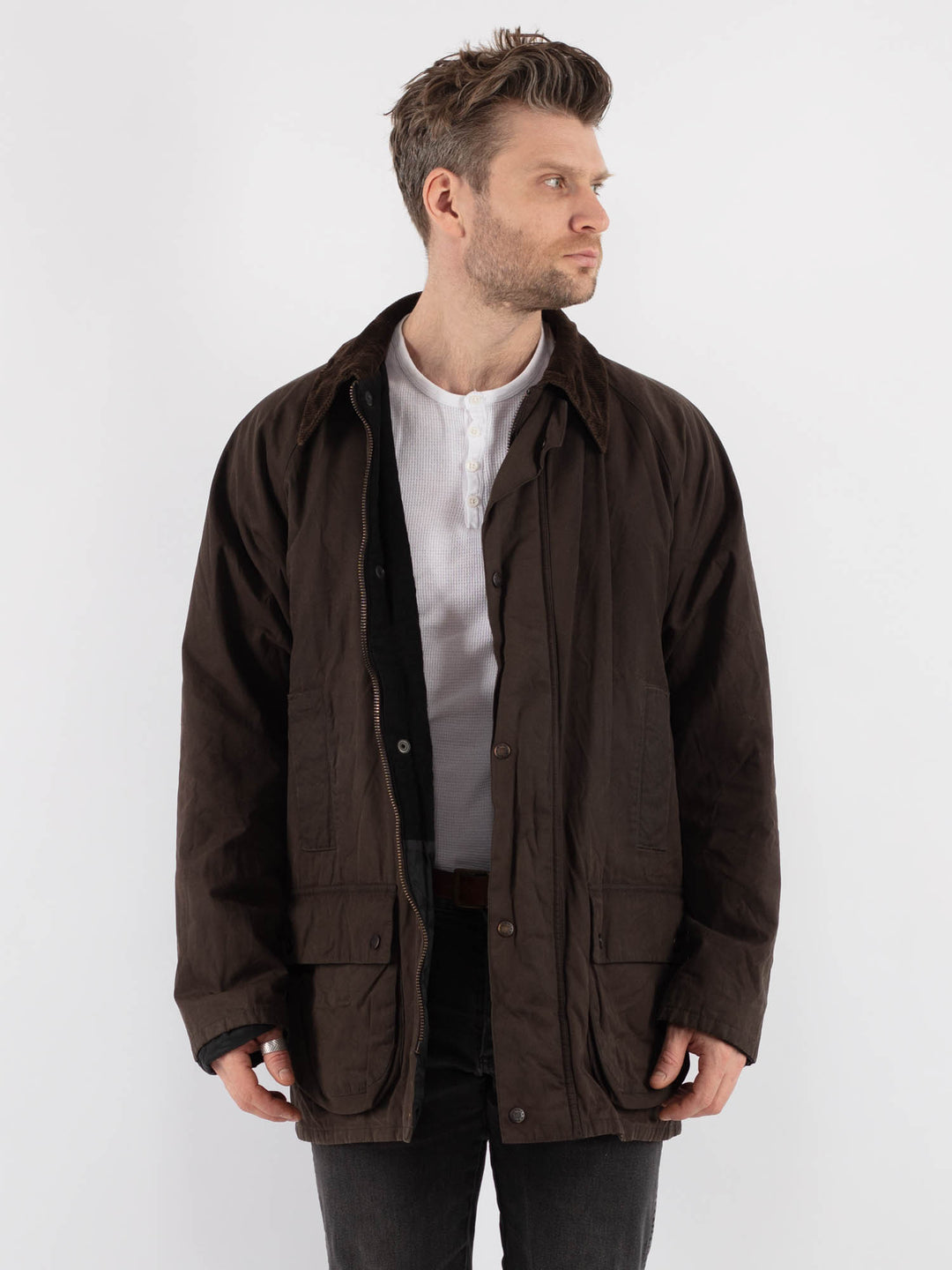 Vintage 00's Men Waxed Cotton Jacket in BrownZ668
