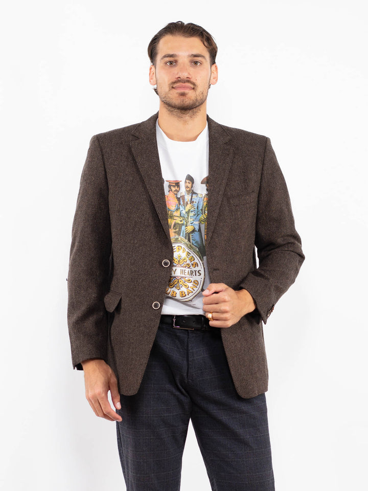 Vintage 00's Men Wool Blazer Jacket in BrownZ2154