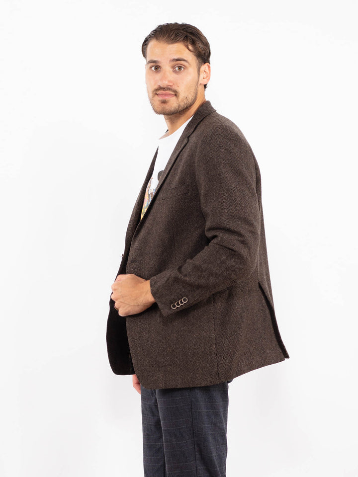 Vintage 00's Men Wool Blazer Jacket in BrownZ2154