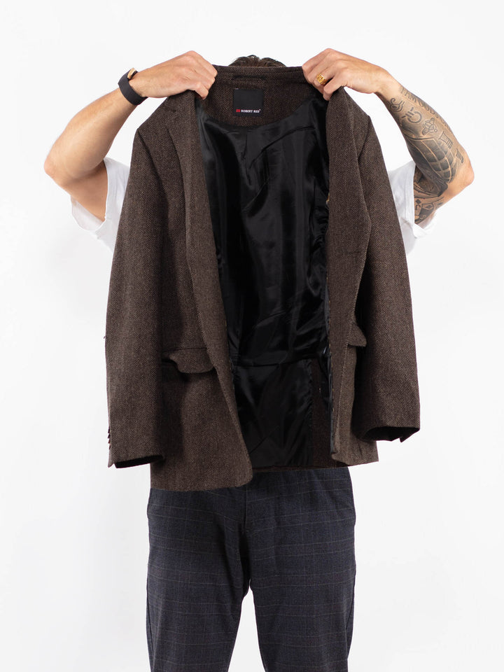 Vintage 00's Men Wool Blazer Jacket in BrownZ2154