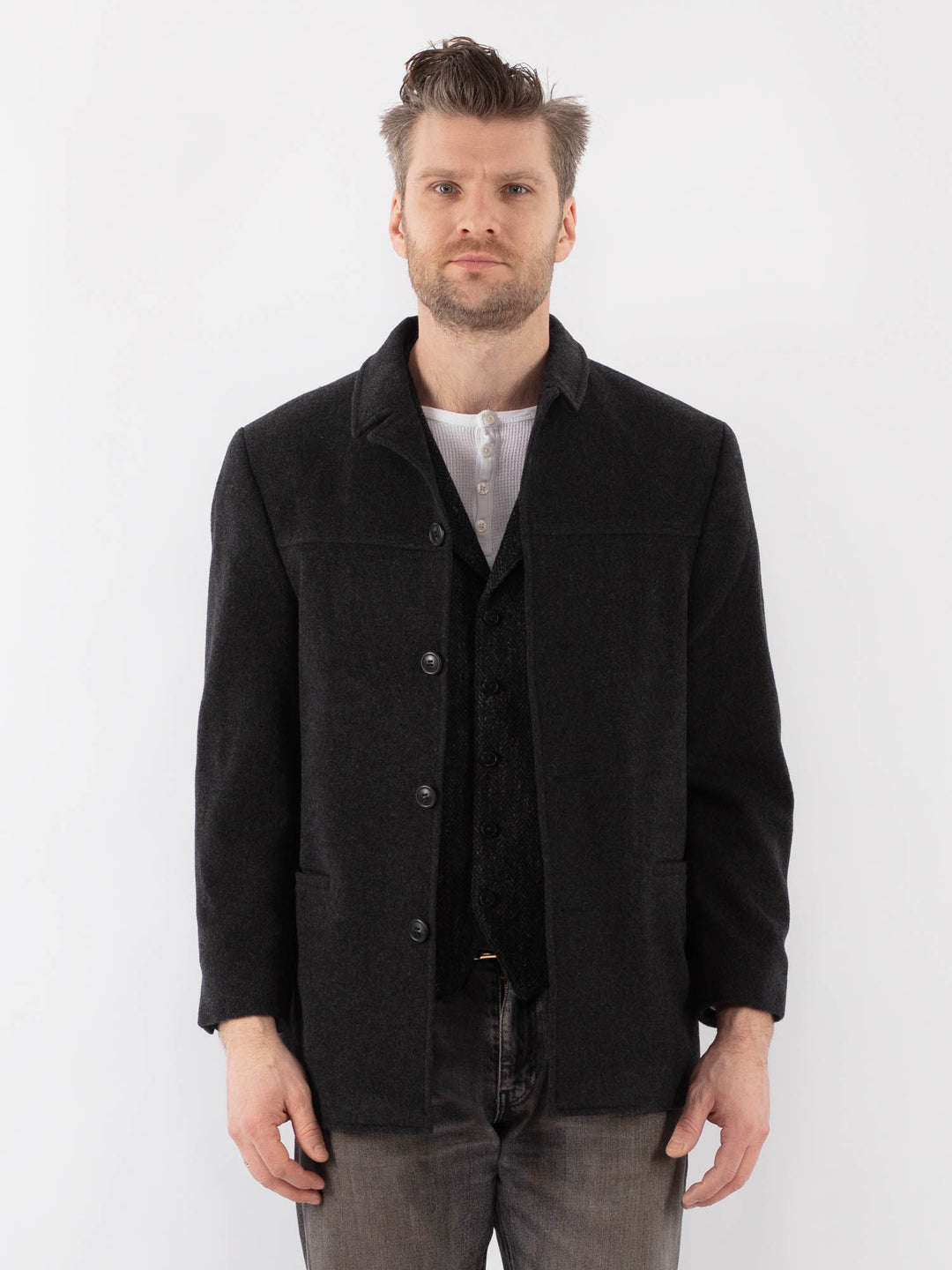 Vintage 00's Men Wool Blazer Jacket in GrayZ1013