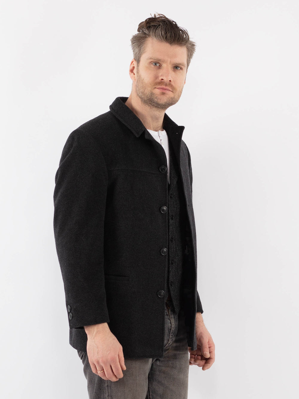 Vintage 00's Men Wool Blazer Jacket in GrayZ1013