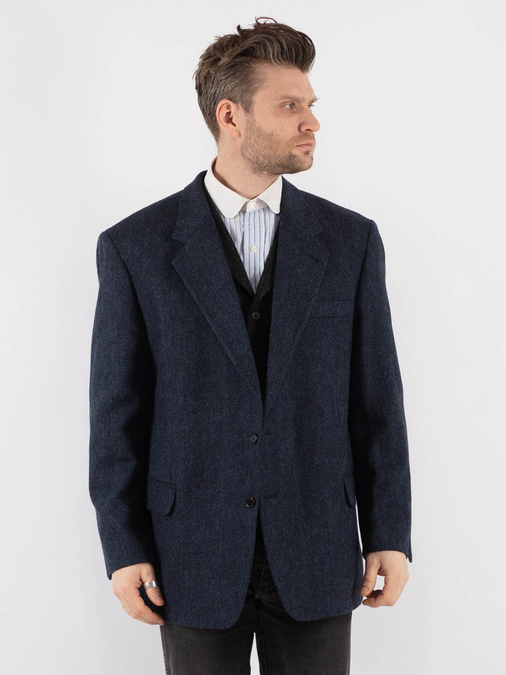 Vintage 00's Men Wool Blazer Jacket in BlueZ738