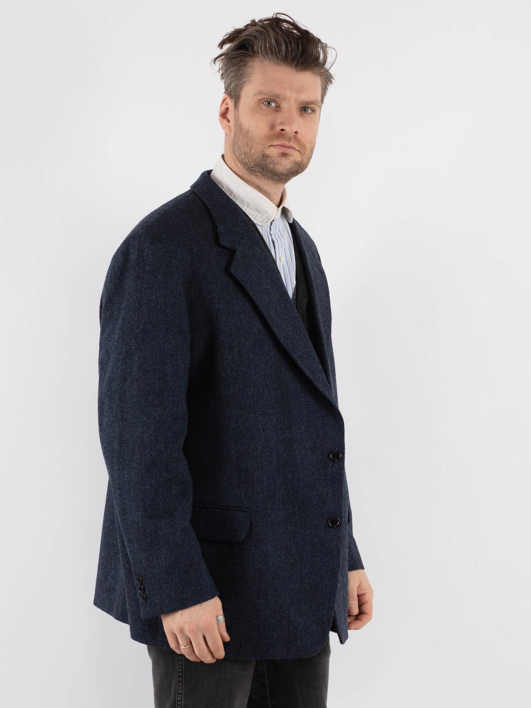 Vintage 00's Men Wool Blazer Jacket in BlueZ738