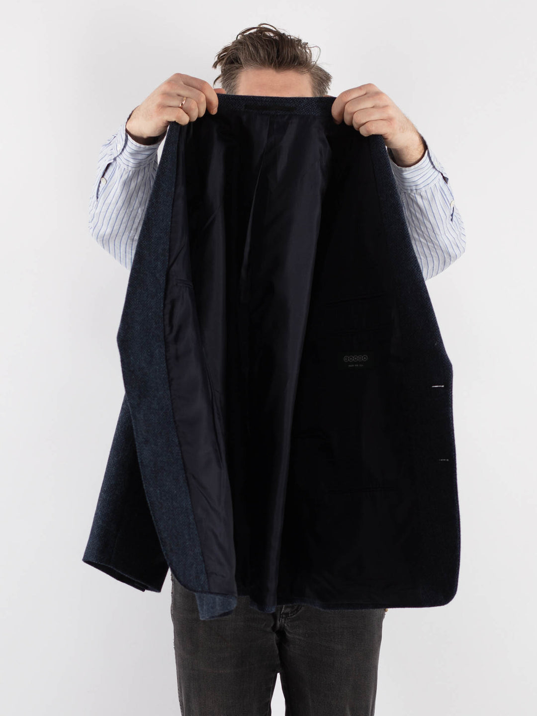 Vintage 00's Men Wool Blazer Jacket in BlueZ738