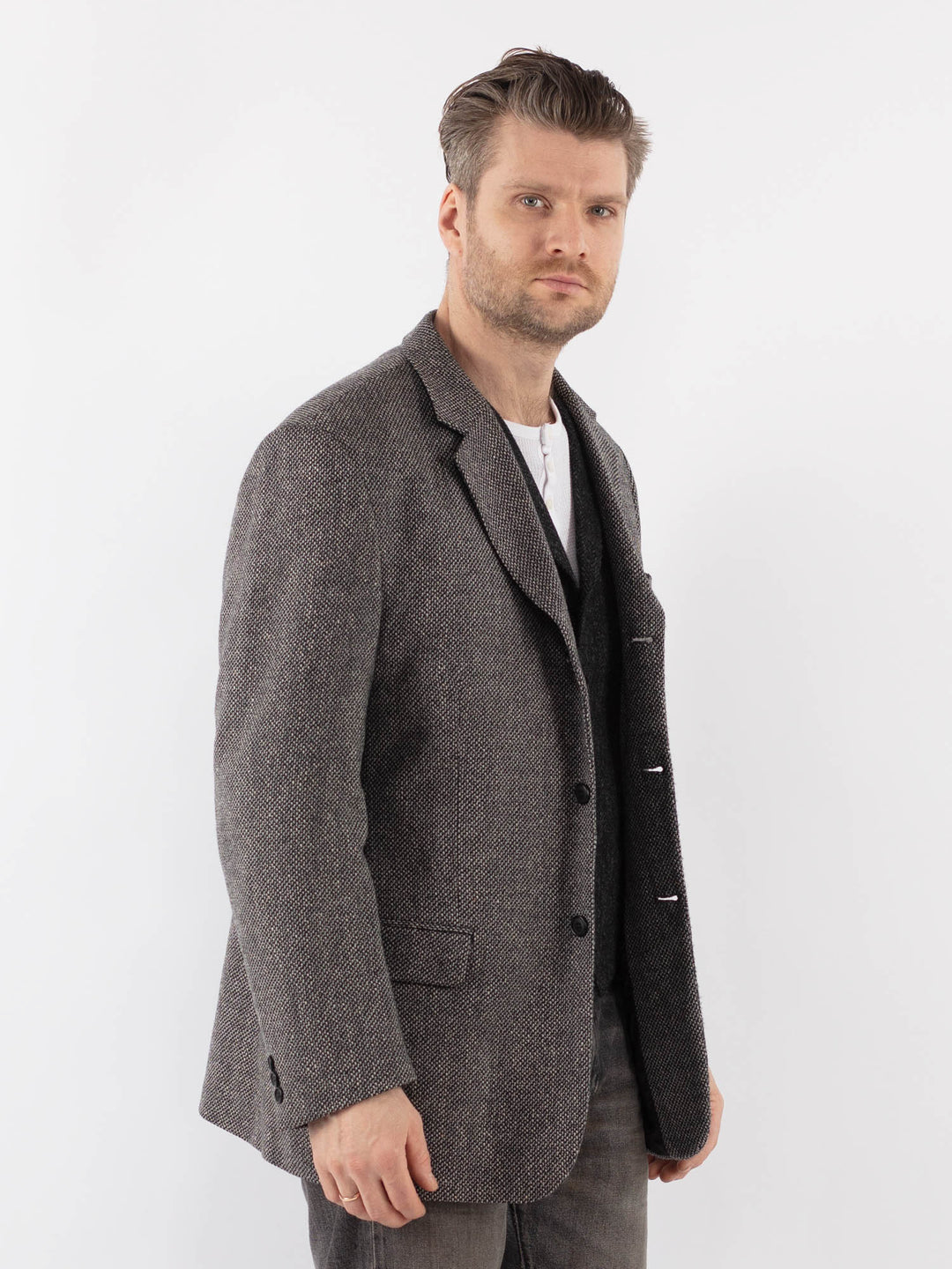 Vintage 00's Men Wool Blazer Jacket in GrayZ1042