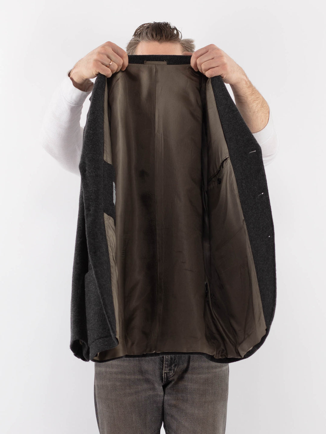 Vintage 00's Men Wool Blazer Jacket in GrayZ1077