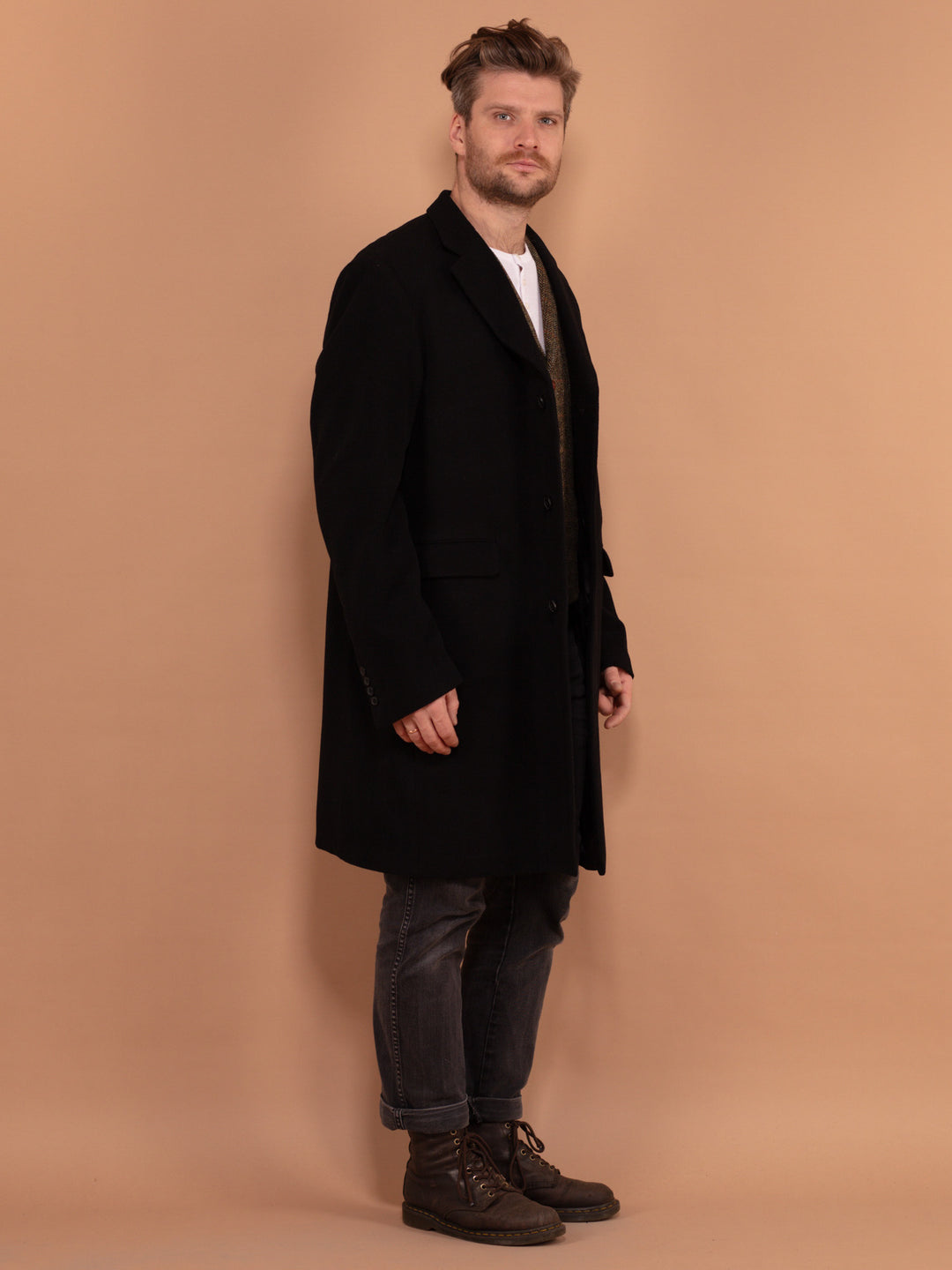 Vintage 00's Men Wool Blend Coat in Black - NorthernGrip