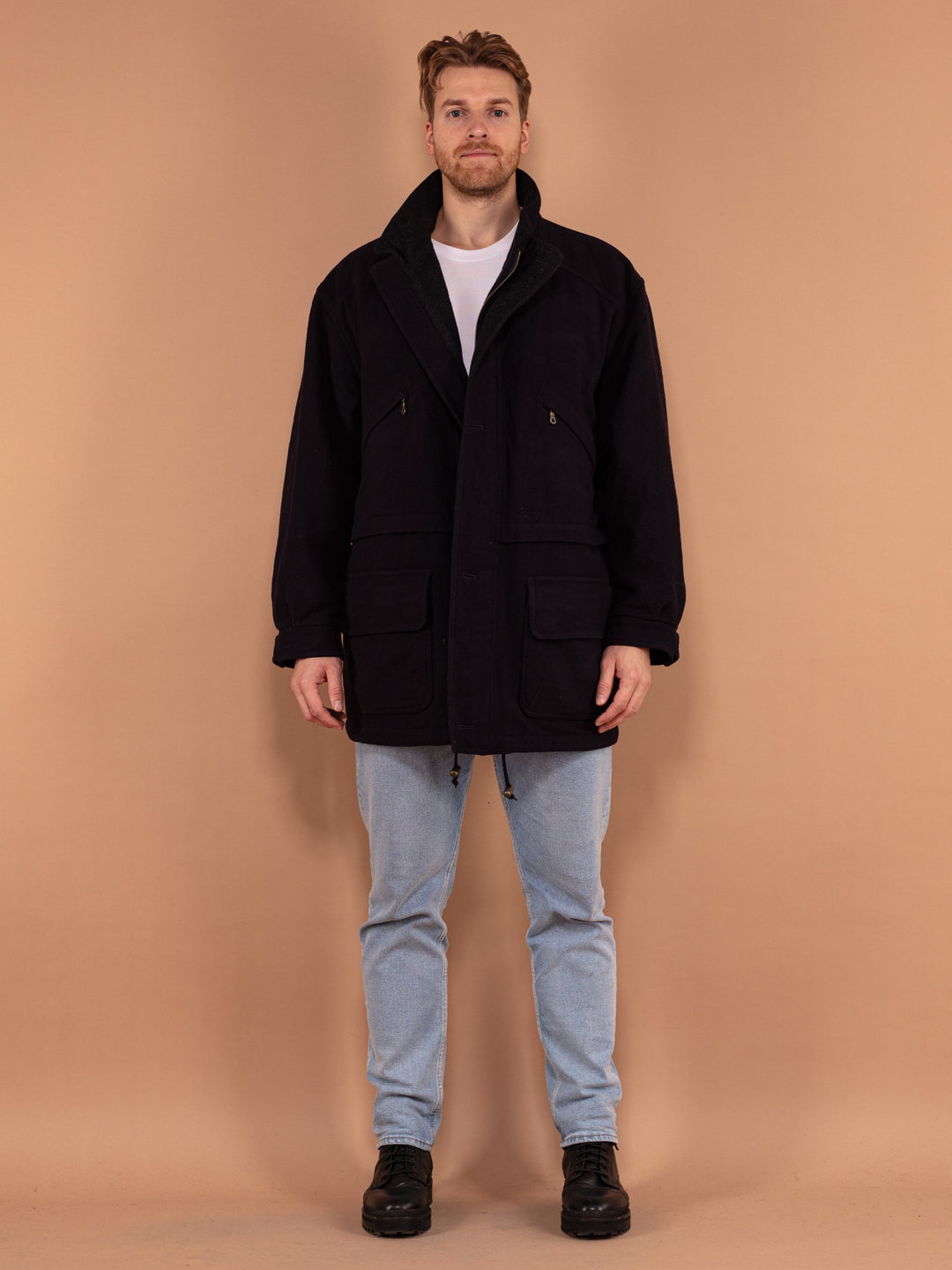 Vintage 00's Men Wool Peacoat in Blue - NorthernGrip