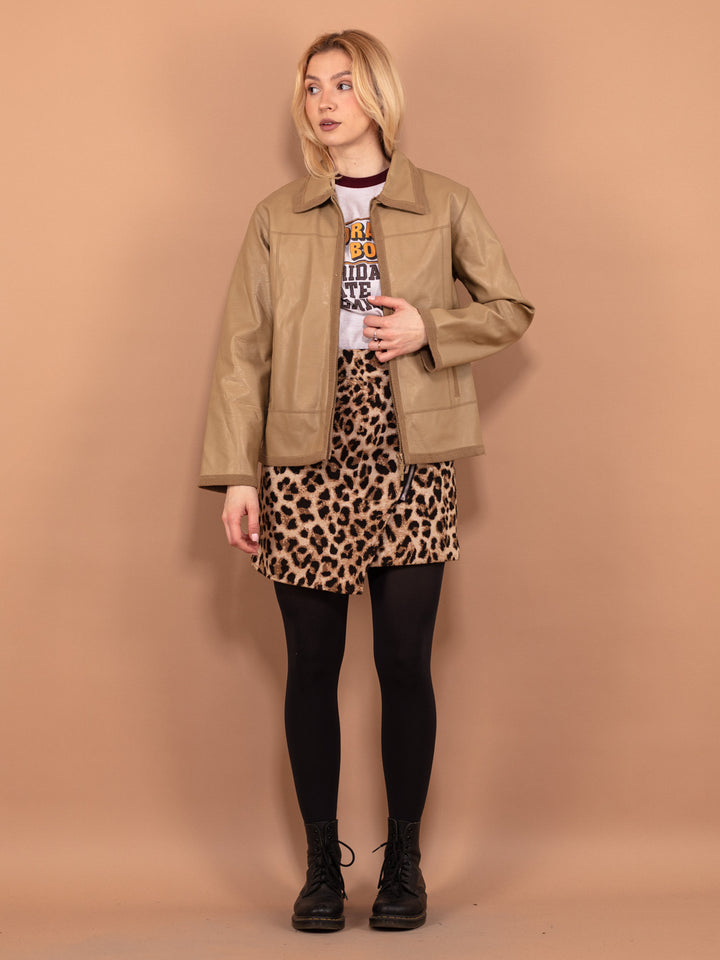 Vintage 00's Women Faux Leather Sherpa Jacket in Beige - NorthernGrip