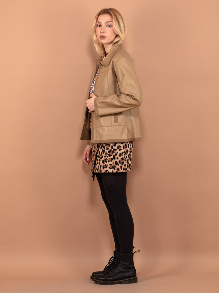 Vintage 00's Women Faux Leather Sherpa Jacket in Beige - NorthernGrip