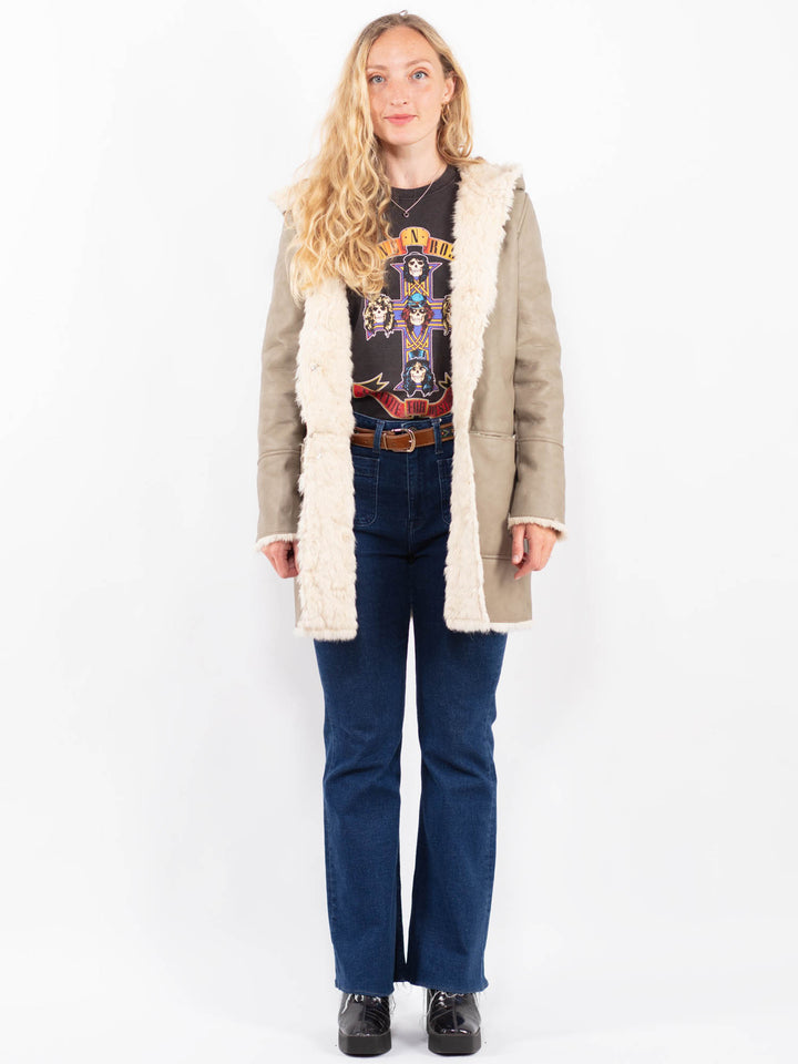 Vintage 00's Women Faux Sheepskin Coat in BeigeA0343