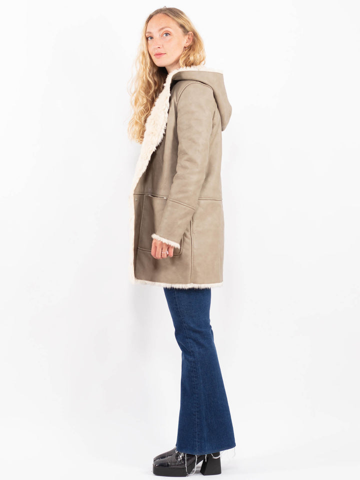 Vintage 00's Women Faux Sheepskin Coat in BeigeA0343