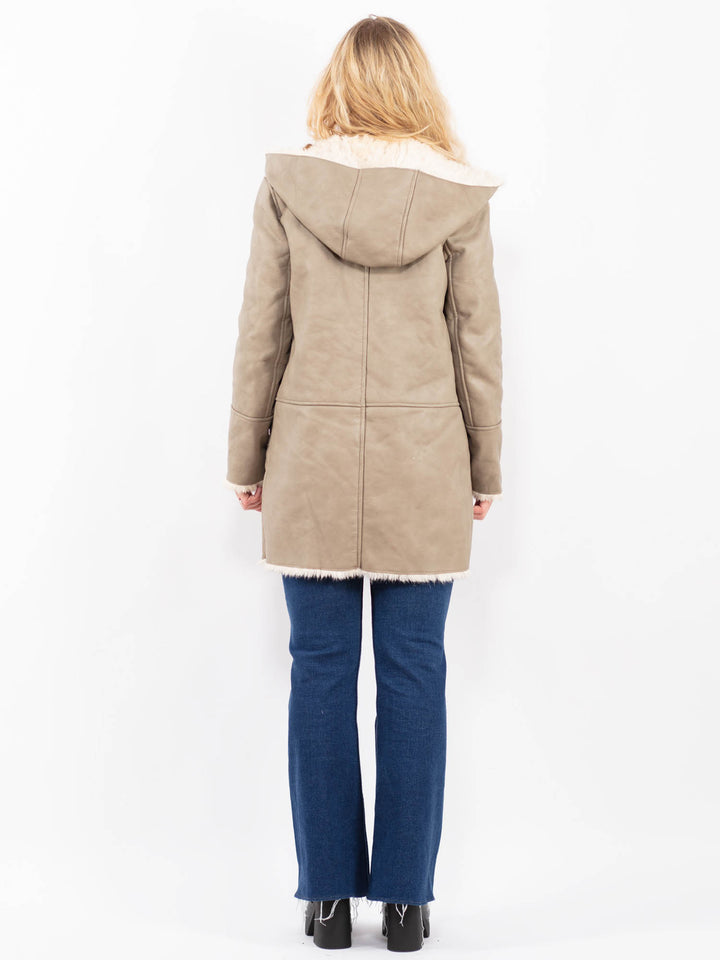 Vintage 00's Women Faux Sheepskin Coat in BeigeA0343