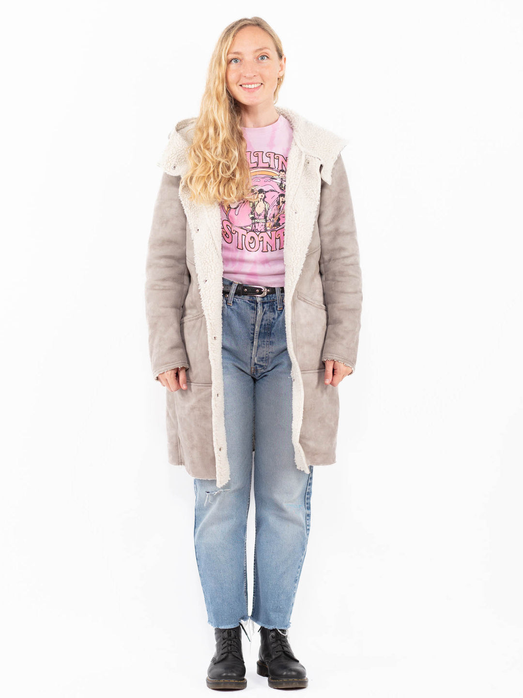 Vintage 00's Women Faux Sheepskin Coat in GrayA0493