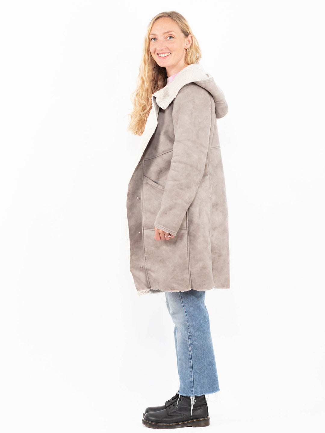 Vintage 00's Women Faux Sheepskin Coat in GrayA0493