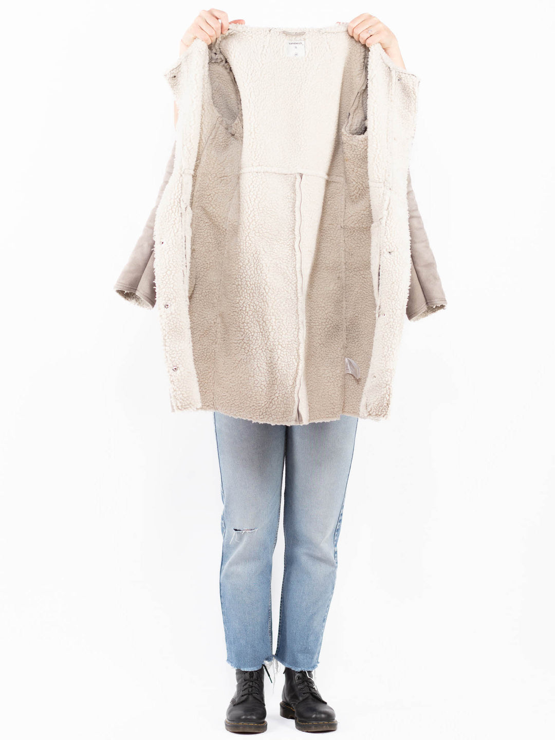 Vintage 00's Women Faux Sheepskin Coat in GrayA0493