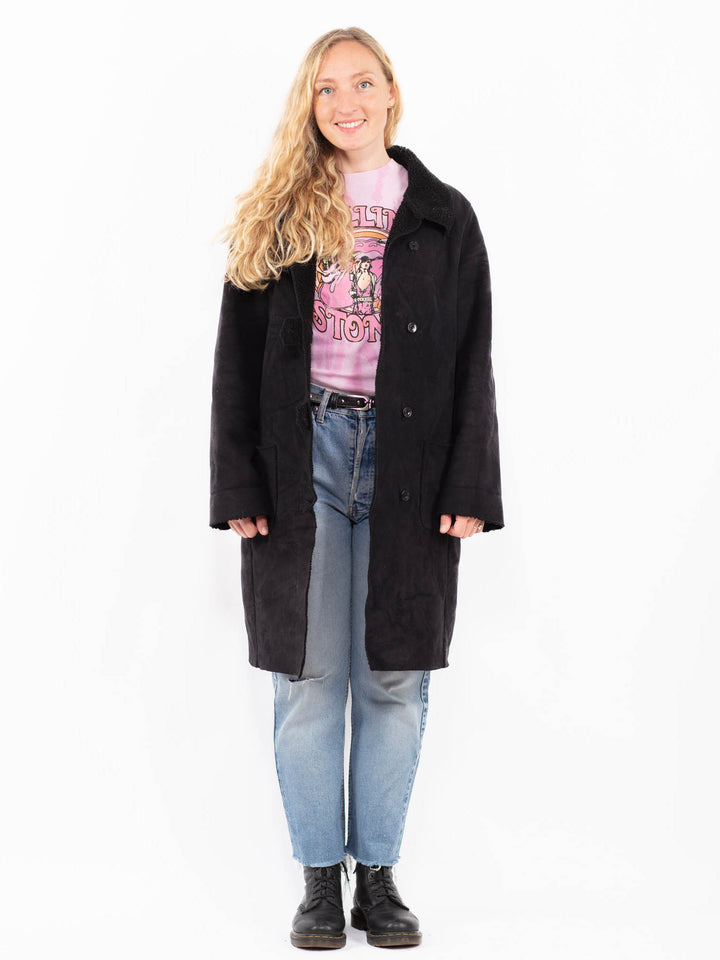 Vintage 00's Women Faux Sheepskin Coat in BlackA0497