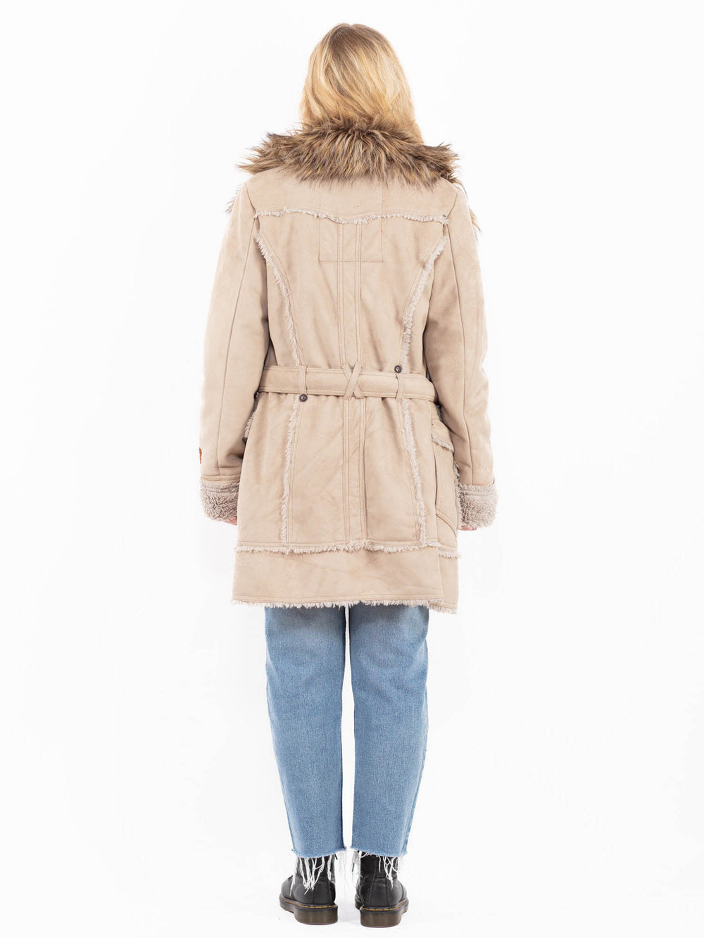 Vintage 00's Women Faux Sheepskin Coat in BeigeA0500