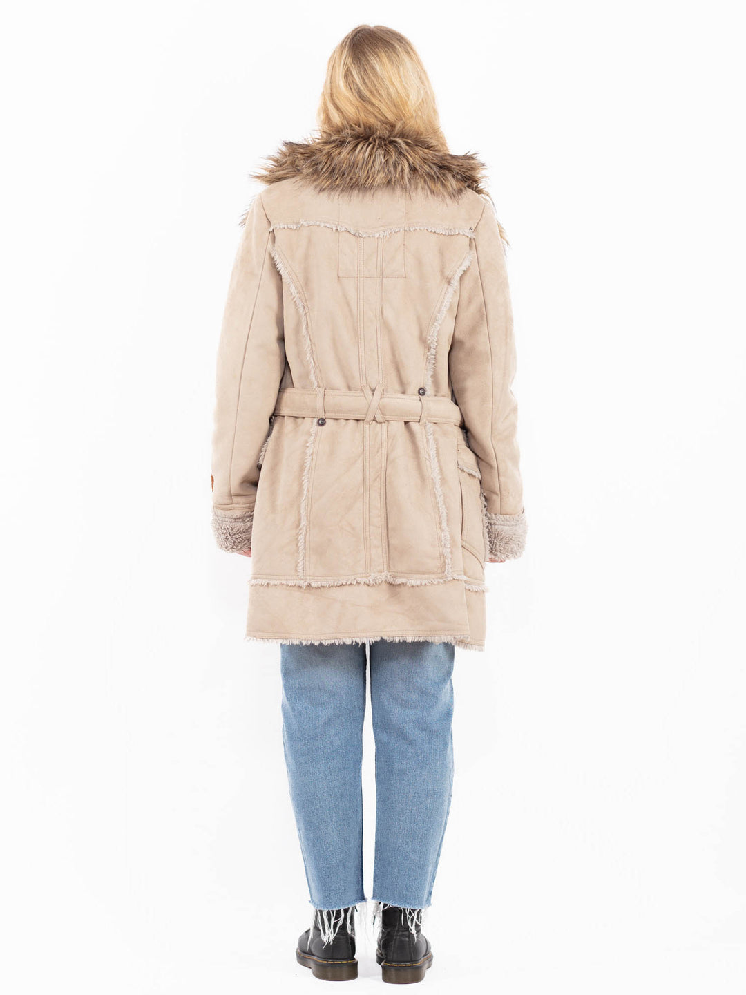 Vintage 00's Women Faux Sheepskin Coat in BeigeA0500