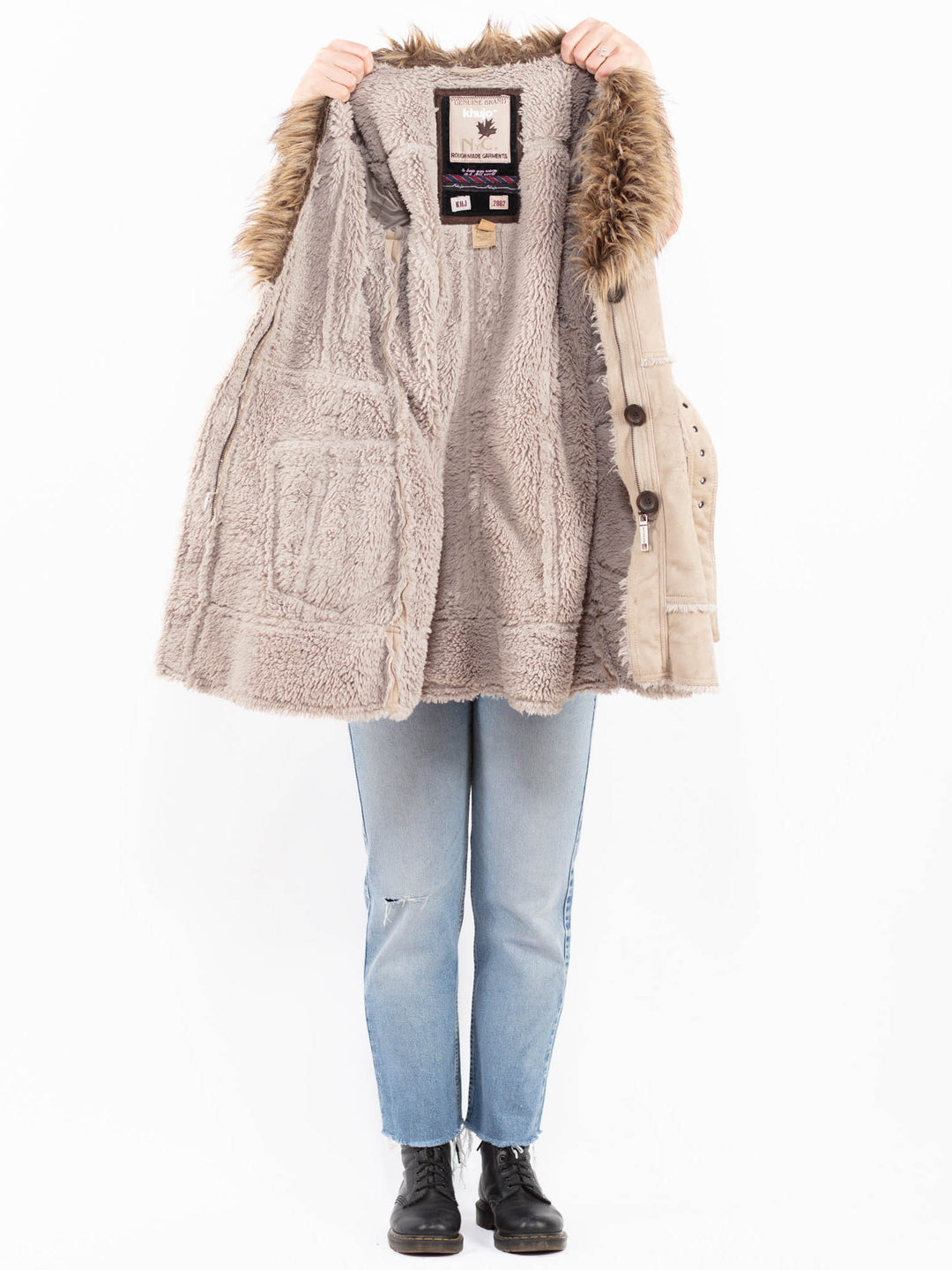 Vintage 00's Women Faux Sheepskin Coat in BeigeA0500