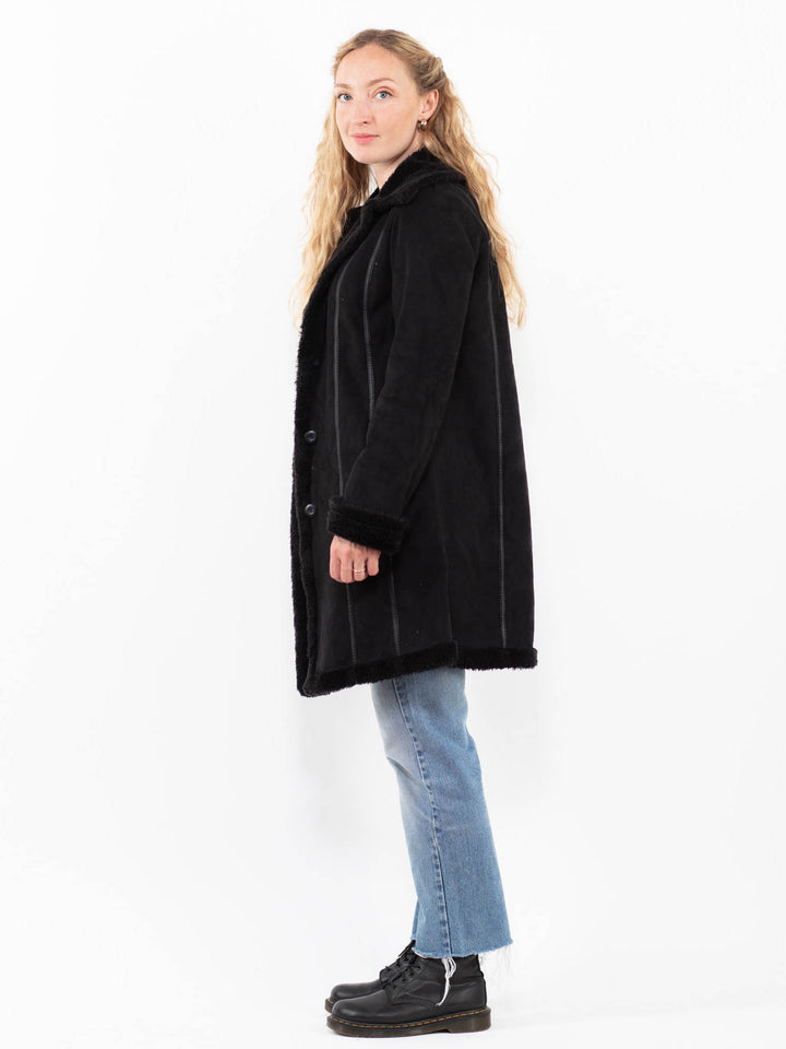 Vintage 00's Women Faux Sheepskin Coat in BlackA0251