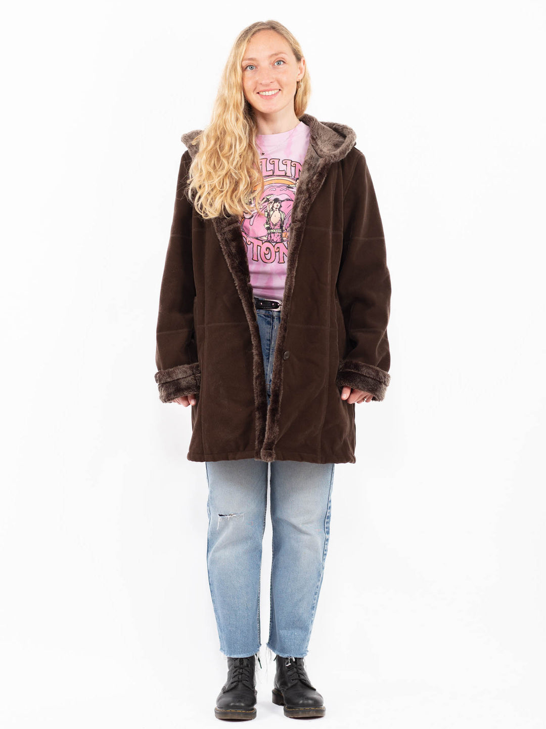 Vintage 00's Women Faux Sheepskin Coat in BrownA0506