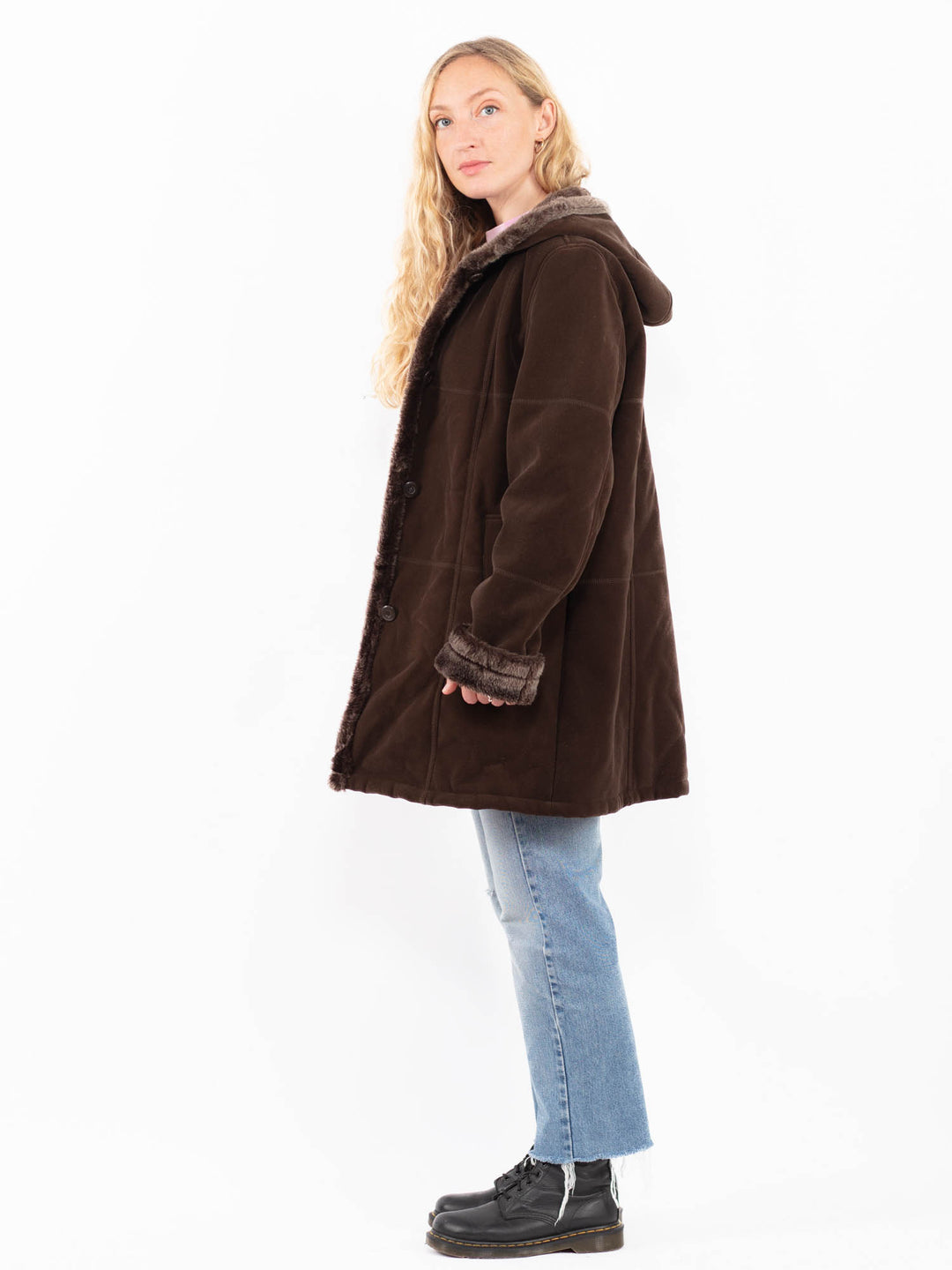 Vintage 00's Women Faux Sheepskin Coat in BrownA0506