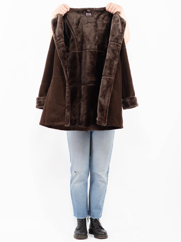 Vintage 00's Women Faux Sheepskin Coat in BrownA0506