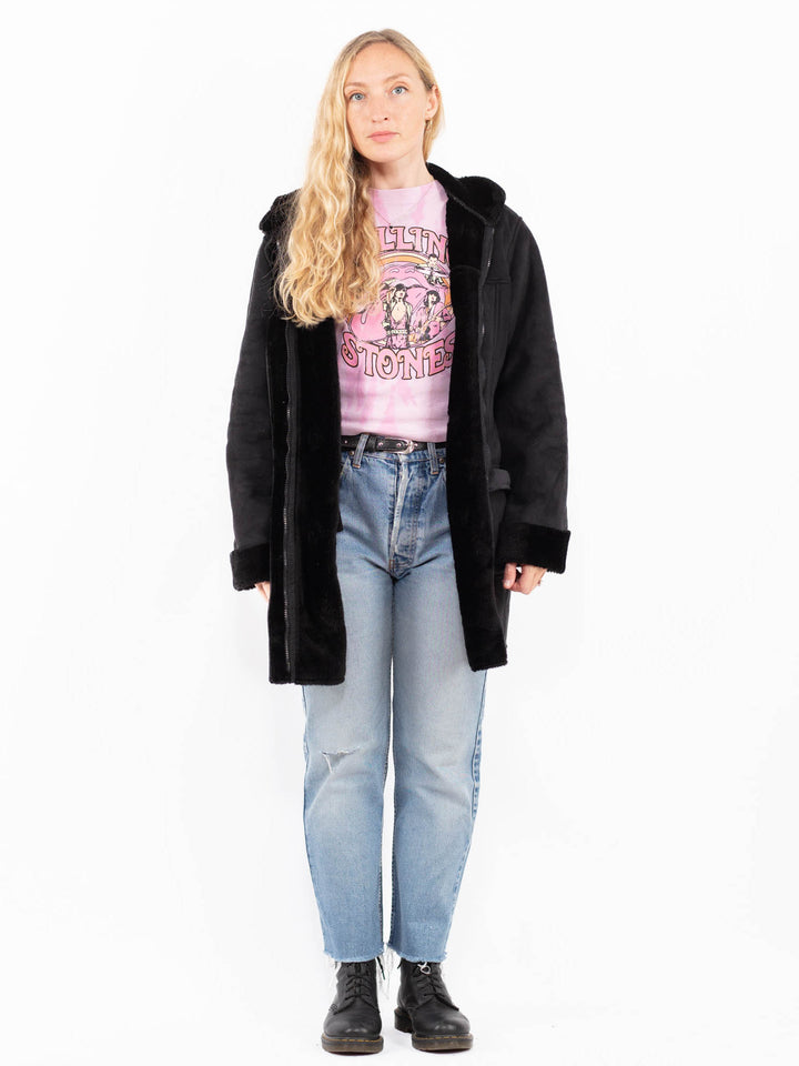 Vintage 00's Women Faux Sheepskin Coat in BlackA0525