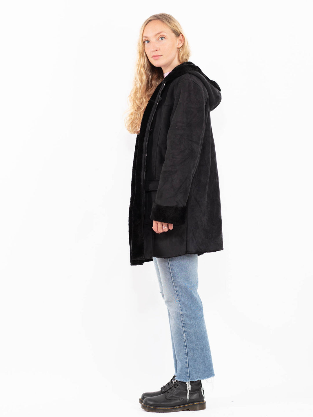 Vintage 00's Women Faux Sheepskin Coat in BlackA0525