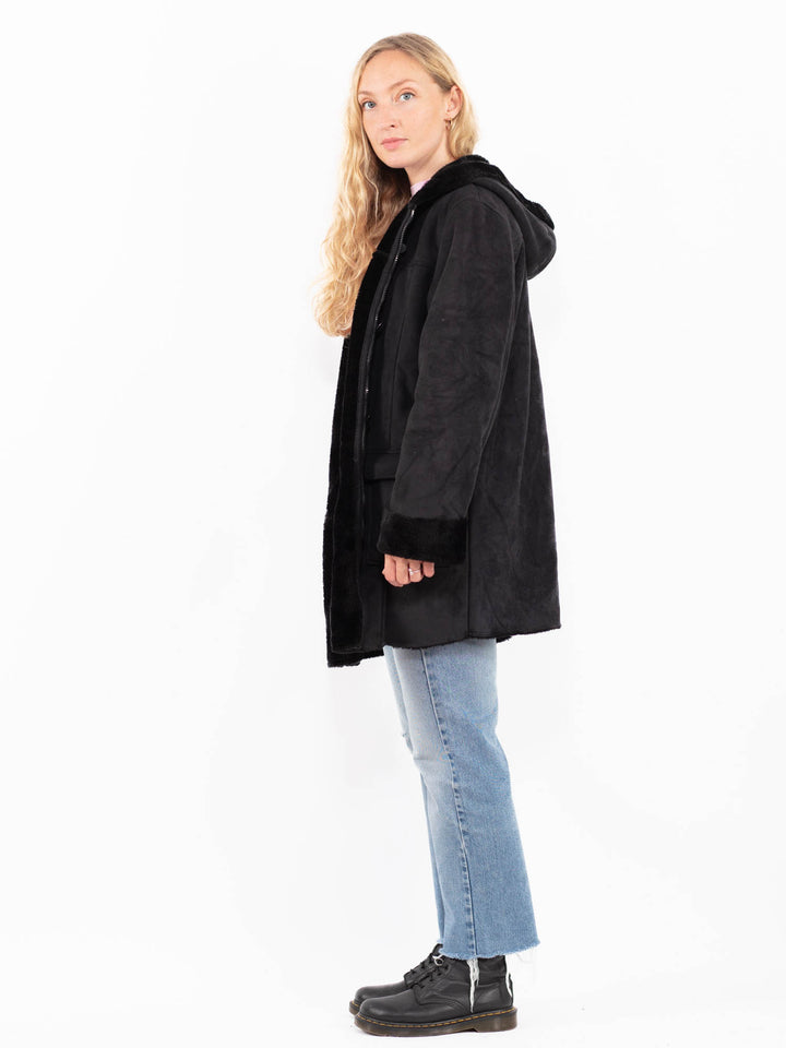 Vintage 00's Women Faux Sheepskin Coat in BlackA0525
