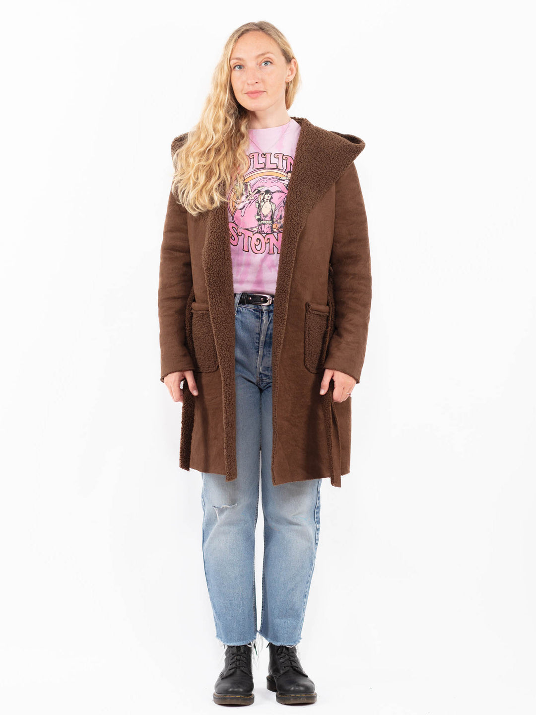 Vintage 00's Women Faux Sheepskin Coat in BrownA0527