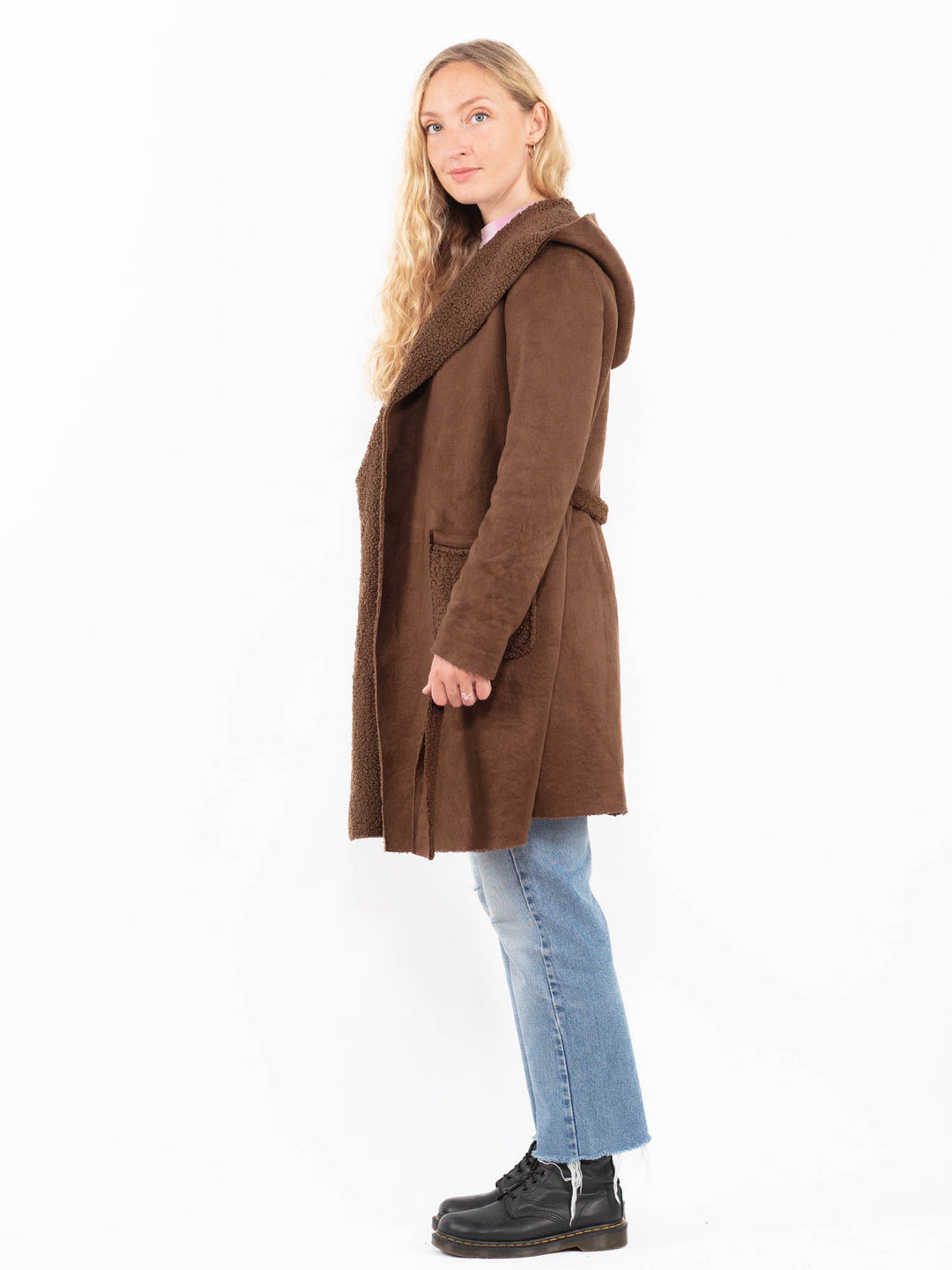 Vintage 00's Women Faux Sheepskin Coat in BrownA0527