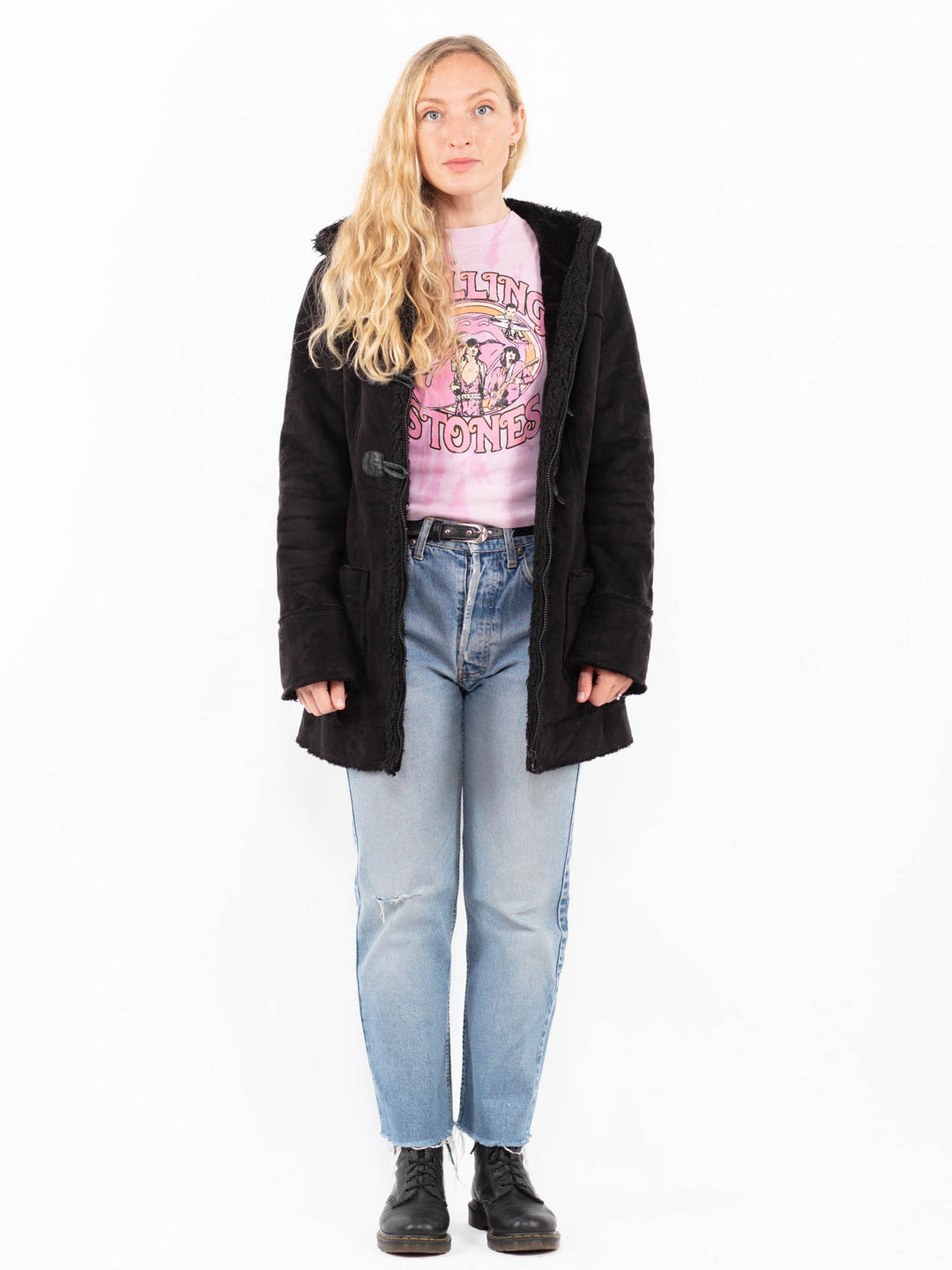 Vintage 00's Women Faux Sheepskin Coat in BlackA0532