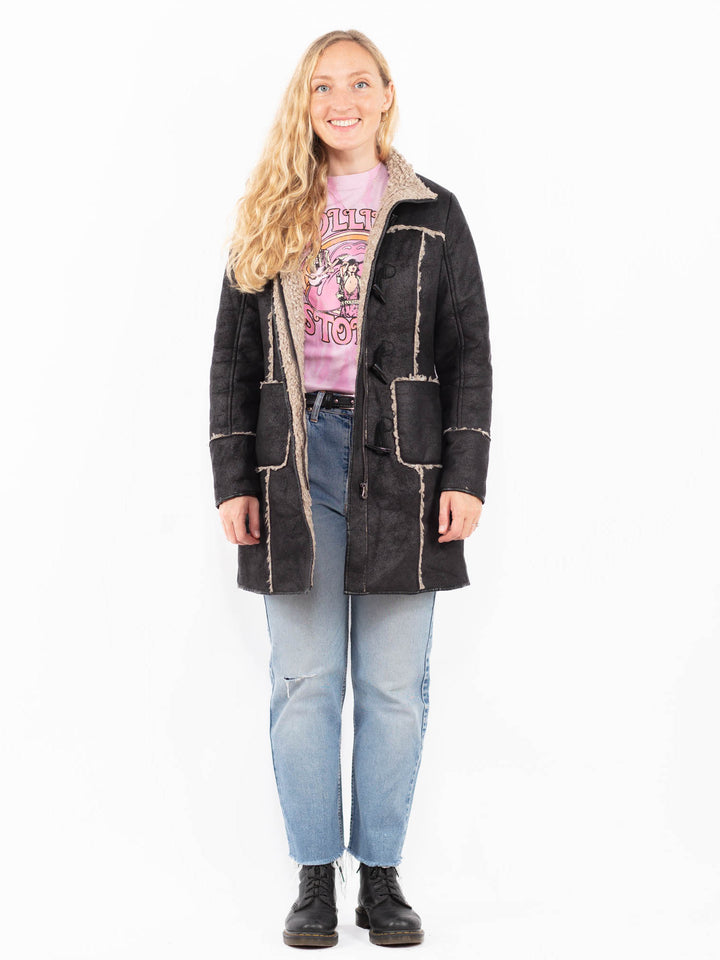 Vintage 00's Women Faux Sheepskin Coat in BlackA0546