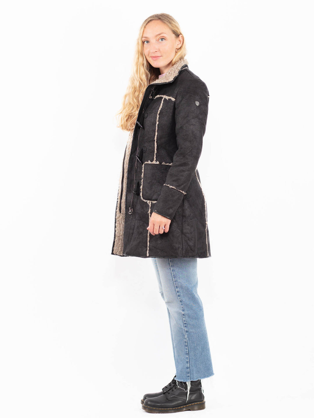 Vintage 00's Women Faux Sheepskin Coat in BlackA0546