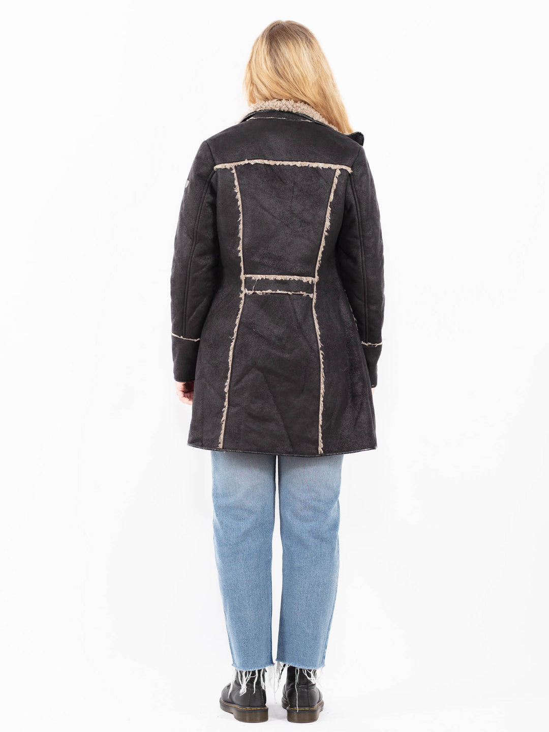 Vintage 00's Women Faux Sheepskin Coat in BlackA0546
