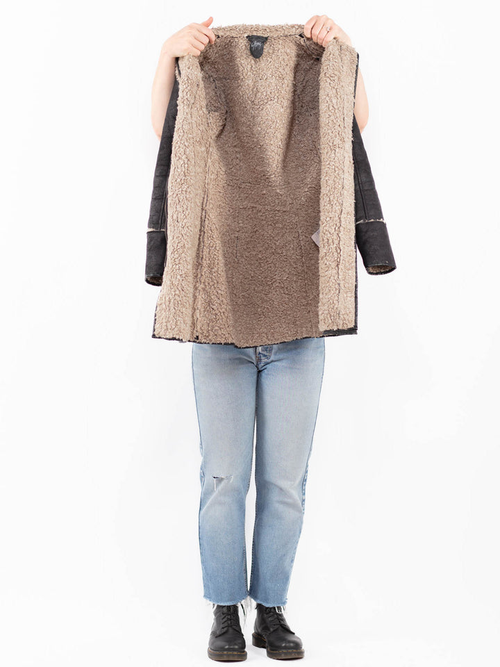 Vintage 00's Women Faux Sheepskin Coat in BlackA0546