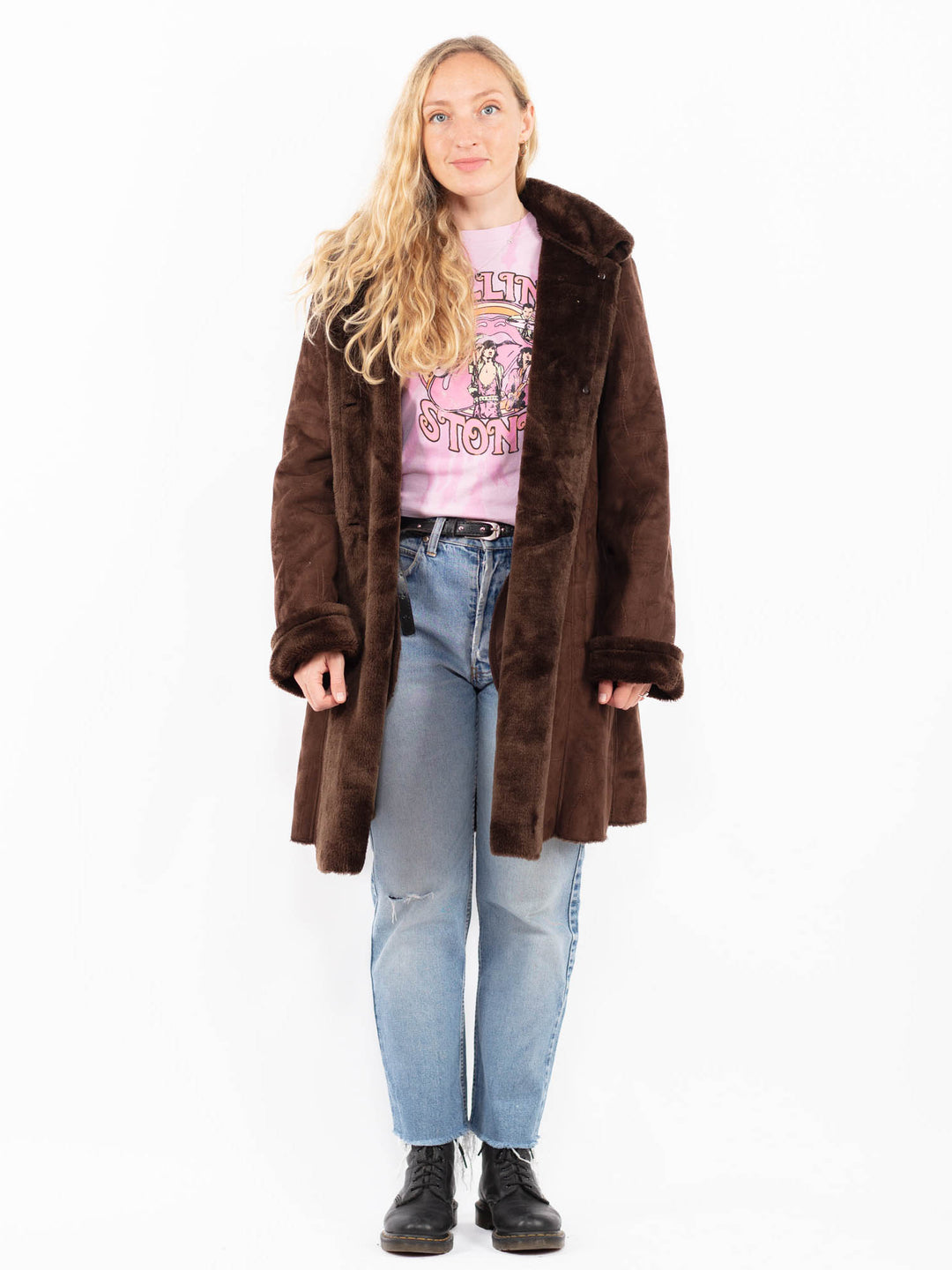 Vintage 00's Women Faux Sheepskin Coat in BrownA0548