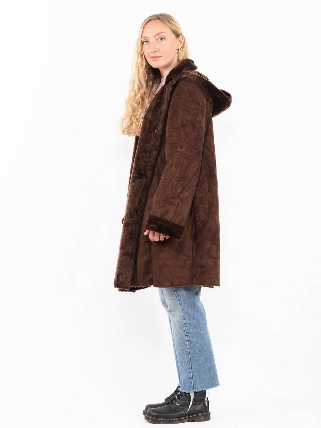 Vintage 00's Women Faux Sheepskin Coat in BrownA0548