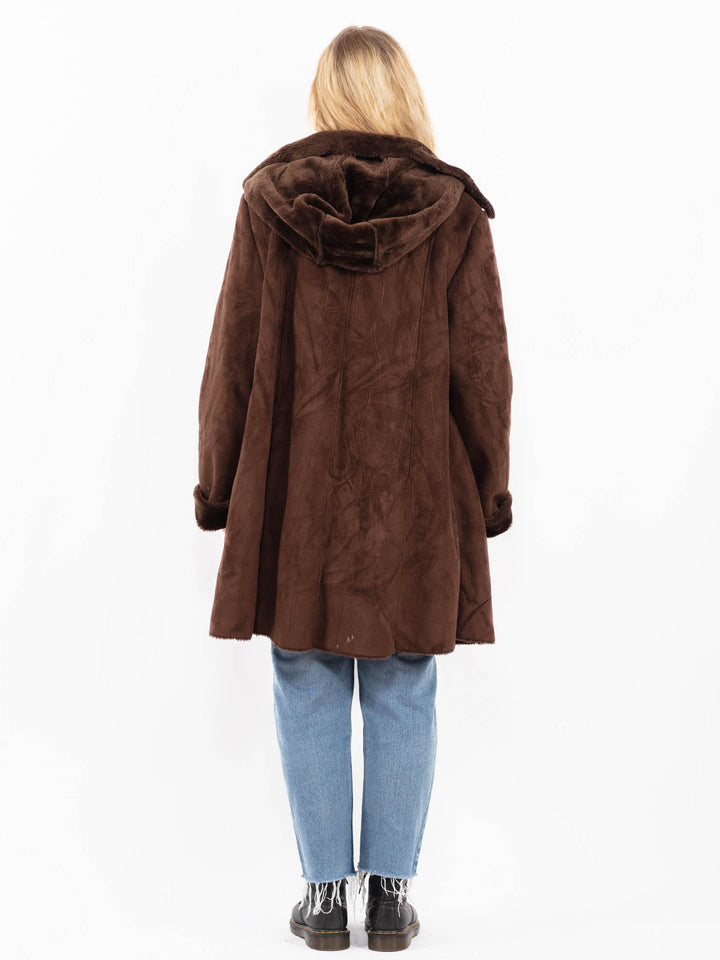 Vintage 00's Women Faux Sheepskin Coat in BrownA0548
