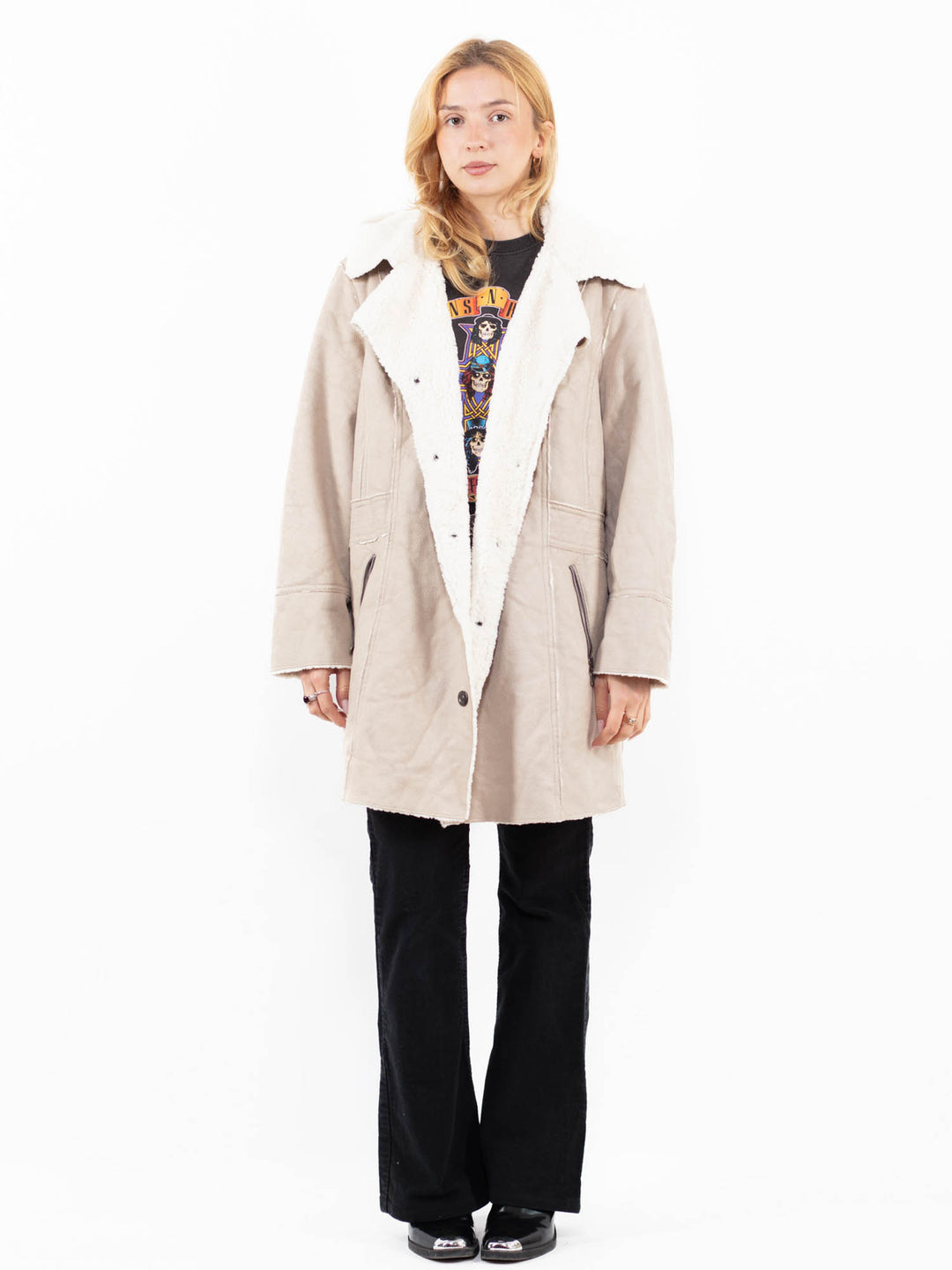 Vintage 00's Women Faux Sheepskin in BeigeA0194