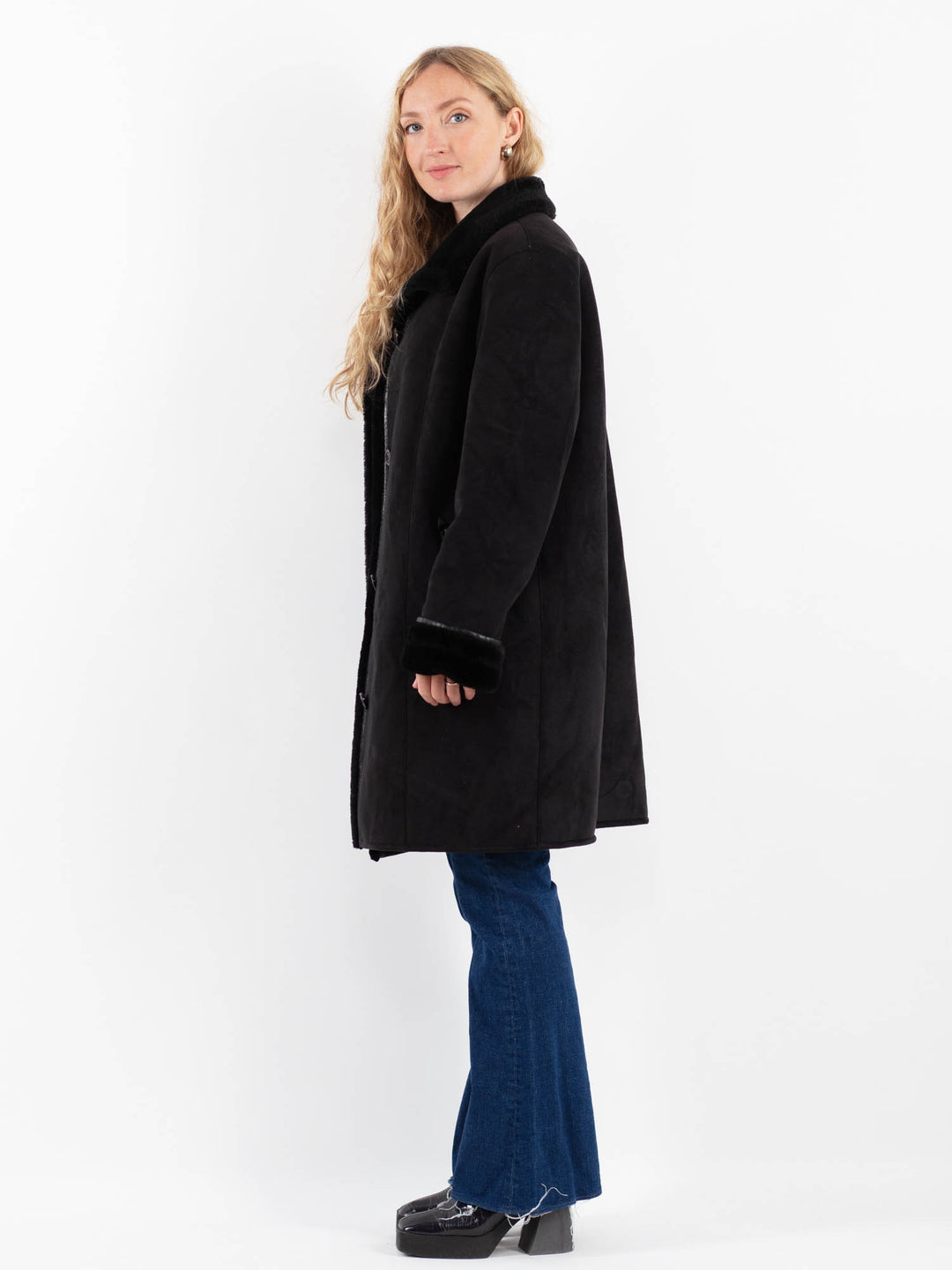Vintage 00's Women Faux Sheepskin Coat in BlackV9904
