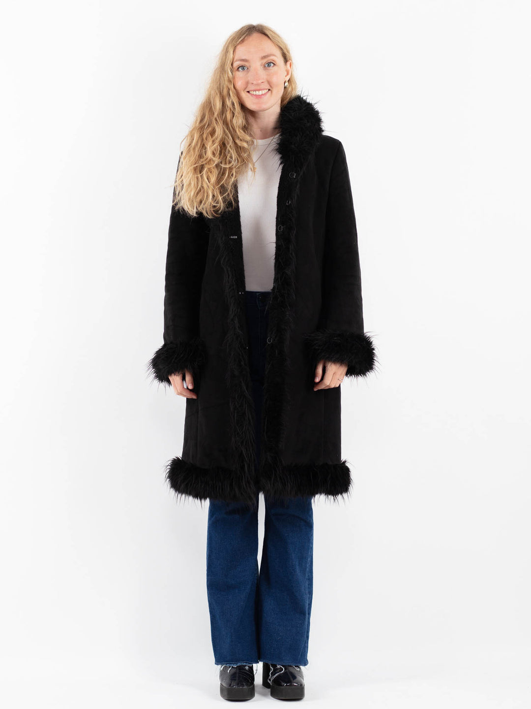 Vintage 00's Women Faux Sheepskin in BlackV9909