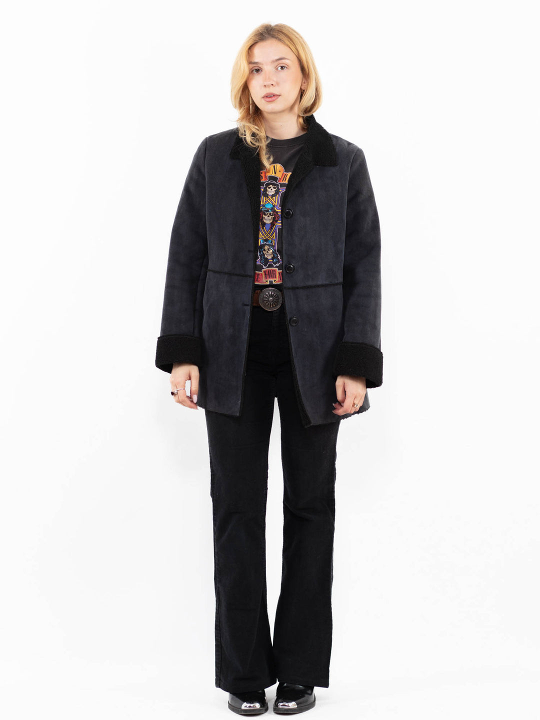 Vintage 00's Women Faux Sheepskin Coat in GrayA0203