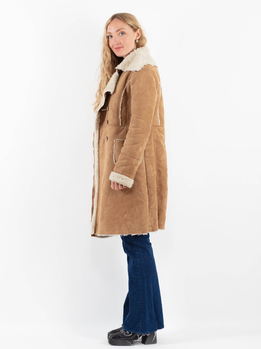 Vintage 00's Women Faux Sheepskin Coat in BeigeV9912