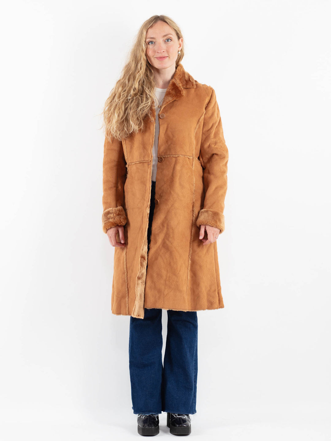 Vintage 00's Women Faux Sheepskin in BrownV9914